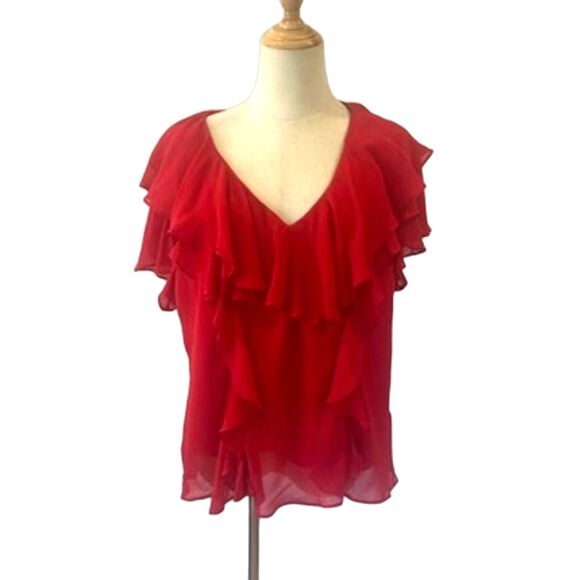 J.Crew Red Ruffled Blouse V-Neck Layered NEW NWT Plus Size 2X - Picture 2 of 11